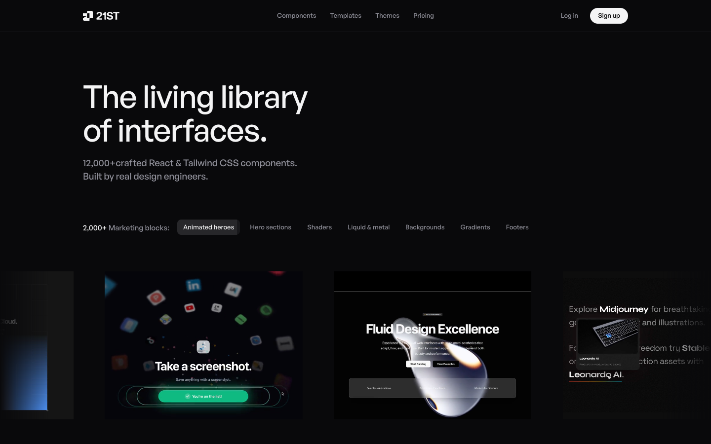 21st.dev's component gallery — our anti-AI-slop pairing.